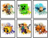 pixel mine game posters - 8x10 inches unframed set of 6 by group dmr, boys room decor, gamer themed wall art, video game gaming watercolor prints, fun wall decor for boys, pictures for bedroom logo