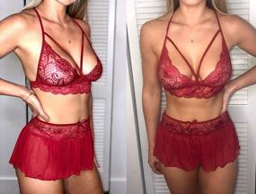 img 1 attached to 3-Piece Lace Bralette And Mini Skirt Lingerie Set With G-String For Women By Klier