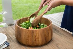 img 2 attached to Acacia Wood Salad Bowl With Tulip Design By Ironwood Gourmet