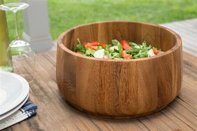 img 1 attached to Acacia Wood Salad Bowl With Tulip Design By Ironwood Gourmet