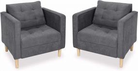 img 4 attached to Mid Century Modern Upholstered Fabric Accent Chair Set Of 2 - Comfy Reading Chairs For Living Room, Studio Office, Bedroom | STHOUYN Grey