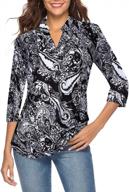 women's 3/4 sleeve floral v neck tops tunic blouse loose shirt casual summer style 008 logo