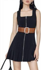 img 4 attached to Womens PU Leather Double Grommet Belt - Wide Elastic Waistband For Cinching And Punk Style Fashion Belts