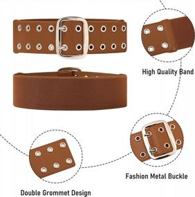 img 3 attached to Womens PU Leather Double Grommet Belt - Wide Elastic Waistband For Cinching And Punk Style Fashion Belts