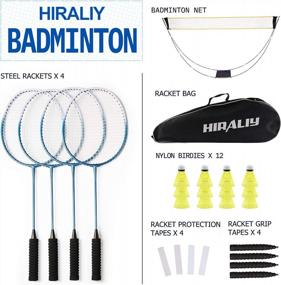 img 3 attached to HIRALIY Complete Badminton Set, Badminton Rackets Set Of 4 For Outdoor Backyard Games, Includes 1 Portable Badminton Net, 4 Rackets, 12 Plastic Shuttlecocks, 4 Replacement Grip Tapes And 1 Carry Bag