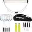 hiraliy complete badminton set, badminton rackets set of 4 for outdoor backyard games, includes 1 portable badminton net, 4 rackets, 12 plastic shuttlecocks, 4 replacement grip tapes and 1 carry bag logo