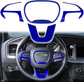 img 4 attached to LAIKOU ABS Steering Wheel Cover Trim Interior Accessories for Dodge Challenger Charger, Durango, and Jeep Grand Cherokee SRT8 - 4PCs, Blue (2014-2021)