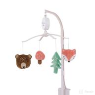 🐻 nojo nursery crib musical mobile - retro happy camper forest theme with bear, fox, mushroom, pine tree - orange, brown, green логотип