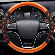 🍊 niceasy orange leather steering wheel cover with sport style grip - universal fit 14.5-15.25 inch steering wheel accessory, black логотип