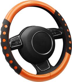 img 1 attached to 🍊 NICEASY Orange Leather Steering Wheel Cover with Sport Style Grip - Universal Fit 14.5-15.25 inch Steering Wheel Accessory, Black