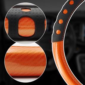 img 3 attached to 🍊 NICEASY Orange Leather Steering Wheel Cover with Sport Style Grip - Universal Fit 14.5-15.25 inch Steering Wheel Accessory, Black