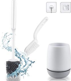 img 4 attached to 🚽 BECKYRE Silicone Toilet Brush with Ventilated Drying Holder and 2 Cleaning Brushes - Floor Standing and Wall Mounted Toilet Bowl Brush Set with Anti-Slip Grip Handle - Punch Free Installation