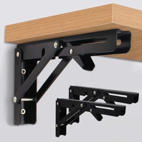 img 4 attached to Heavy Duty 8 Inch Folding Shelf Brackets (2 Pcs) - Black Metal Triangle Table Bench Collapsible Support Hinge Wall Mounted