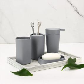 img 3 attached to IMAVO 4-Piece Gray Bathroom Accessories Set: Soap Dispenser, Soap Dish, Toothbrush Holder, Cup Tumbler, Perfect Gift