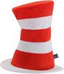 cat in the hat plush costume with red and white striped hat inspired by dr. seuss logo