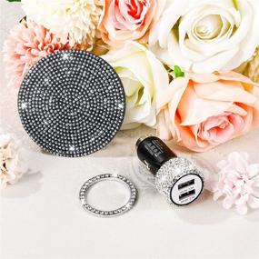 img 1 attached to ✨ Bling Car Accessories Set: Frienda 7-Piece Collection for Men and Women, Featuring USB Car Charger, Rhinestone Car Pads, and Start Button Rings