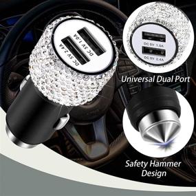 img 3 attached to ✨ Bling Car Accessories Set: Frienda 7-Piece Collection for Men and Women, Featuring USB Car Charger, Rhinestone Car Pads, and Start Button Rings