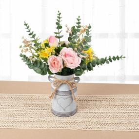 img 3 attached to LIBWYS Metal Flower Vase Milk Can Rustic Style With Rose & Eucalyptus Shabby Chic Metal Vase For Rustic Home Dining Table Centerpieces Decor (Pink, 1)