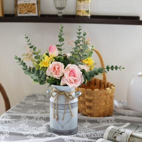 img 2 attached to LIBWYS Metal Flower Vase Milk Can Rustic Style With Rose & Eucalyptus Shabby Chic Metal Vase For Rustic Home Dining Table Centerpieces Decor (Pink, 1)