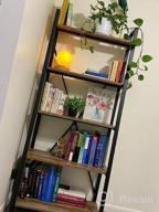 img 1 attached to BON AUGURE Industrial 5 Tier Rustic Leaning Ladder Shelf Bookcase, Wood & Metal (Dark Grey Oak) review by Beth Martin