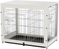 🐶 piskyet wooden dog crate end table with slide tray – stylish dog crate furniture featuring double doors, wire wood kennel indoor - detachable top cover pet crate – versatile table cage for dogs logo