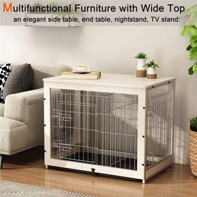 img 2 attached to 🐶 Piskyet Wooden Dog Crate End Table with Slide Tray – Stylish Dog Crate Furniture featuring Double Doors, Wire Wood Kennel Indoor - Detachable Top Cover Pet Crate – Versatile Table Cage for Dogs