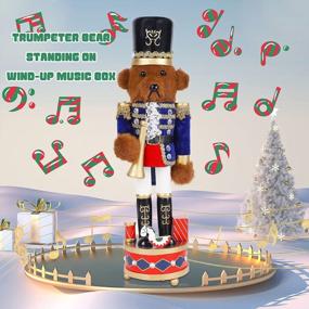 img 3 attached to Get Into The Holiday Spirit With Joliyoou'S Wooden Nutcracker Bear Trumpeter With Music Box - Perfect For Christmas Decor!