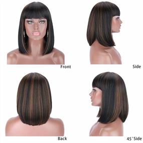 img 1 attached to Natural-Looking Short Bob Wig With Synthetic Hair Bangs, Brown Highlights, And Heat Resistance For Women'S Daily Wear - Kalyss Black Full Head Straight Hair Wig