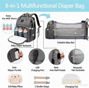 img 3 attached to 👶 Multi-Functional 8-in-1 Diaper Baby Bag: Changing Station, Foldable Bassinet, Mosquito Net & USB Charge Port