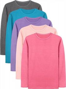 img 4 attached to Набор из 5 футболок с длинными рукавами для девочек: мягкие футболки разных цветов для комфорта и стиля малышей