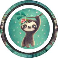 🦥 adorable sloth print steering wheel covers for women - anti-slip neoprene, universal fit for trucks, suvs, vans - green, 15-inch логотип