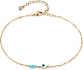 img 4 attached to 14K Gold Plated Dainty Anklet With Tiny Beads, White Cubic Zirconia Cross, Tassel, Lucky Moon, And Evil Eye Charm - Boho Foot Jewelry For Women By LOYATA