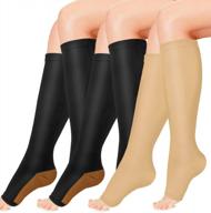 3 pairs of copper compression open-toe socks for enhanced circulation in women and men logo