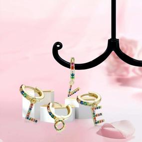 img 1 attached to Presentski 925 Sterling Silver Initial Earrings: Hypoallergenic Huggie Hoops With Colorful CZ Stones - Perfect Birthday Gifts For Women, Girls & Teens
