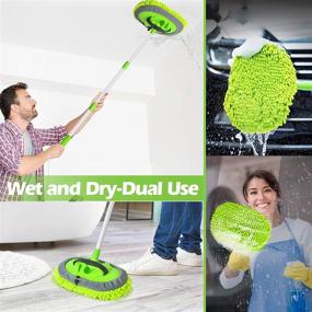 img 1 attached to Conliwell 2 in 1 Car Wash Brush Mop Mitt Kit - Ultimate Car Cleaning Tool with Long Handle, Microfiber Mop Heads, Extension Pole, Scratch Free Supplies