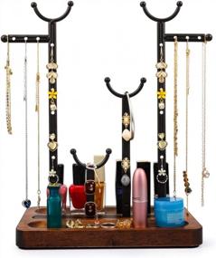 img 4 attached to Heavy Duty Metal And Wood Jewelry Stand Holder For Earrings, Bracelets & Necklaces - PAMISO Jewelry Organizer Tower (Black)