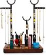 heavy duty metal and wood jewelry stand holder for earrings, bracelets & necklaces - pamiso jewelry organizer tower (black) logo