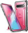 galaxy s10 5g 6.7 inch (2019) revolution series rugged case with kickstand - poetic full-body dual-layer shockproof protective cover, pink logo