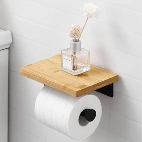 img 4 attached to KES Black Toilet Paper Holder With Bamboo Shelf Toilet Paper Roll Holder Adhesive, No Drilling, SUS304 Stainless Steel Matte Black, BPH220BADM-BK