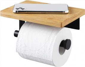 img 3 attached to KES Black Toilet Paper Holder With Bamboo Shelf Toilet Paper Roll Holder Adhesive, No Drilling, SUS304 Stainless Steel Matte Black, BPH220BADM-BK