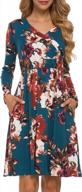 женское платье-туника с цветочным принтом и длинными рукавами и карманами - стиль осенней футболки с запахом логотип