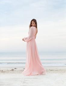 img 2 attached to Womens Long Sleeve Evening Gown With Slit And Ruched Detailing - Perfect For Bridesmaids And Formal Parties By YORFORMALS