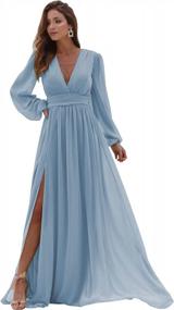 img 4 attached to Womens Long Sleeve Evening Gown With Slit And Ruched Detailing - Perfect For Bridesmaids And Formal Parties By YORFORMALS