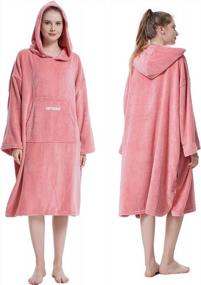img 4 attached to Stay Warm And Comfy With Hiturbo Plush Changing Robe! Oversize Hooded Surf Poncho With Pocket For Aquatics And Home