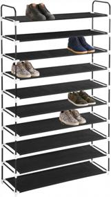 img 4 attached to МaidMAX 10 ярусовая стойка для обуви на 50 пар обуви в гардеробе, прихожей или коридоре, прочная металлическая рама и полки из ткани, 39,4 x 11,4 x 68,9 дюйма, черная.
