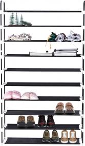 img 3 attached to MaidMAX 10 Tiers Free Standing Shoe Rack For 50 Pairs Of Shoes Organizer In Closet Entryway Hallway, Sturdy Metal Frame And Fabric Shelves, 39.4 X 11.4 X 68.9'', Black
