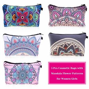 img 3 attached to Women'S 5Pcs Waterproof Cosmetic Makeup Pouches Bulk With Mandala Flower Patterns - Travel Toiletry Organizer Zipper Pencil Bags By Shynek
