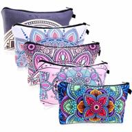 women's 5pcs waterproof cosmetic makeup pouches bulk with mandala flower patterns - travel toiletry organizer zipper pencil bags by shynek logo