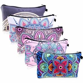 img 4 attached to Women'S 5Pcs Waterproof Cosmetic Makeup Pouches Bulk With Mandala Flower Patterns - Travel Toiletry Organizer Zipper Pencil Bags By Shynek