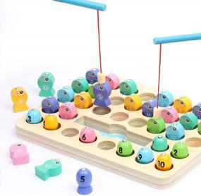 img 4 attached to Montessori Magnetic Wooden Fishing Game For Kids - Learn Alphabet, Numbers, Colors, And Fine Motor Skills - Educational Toy For 3, 4, And 5 Year Olds